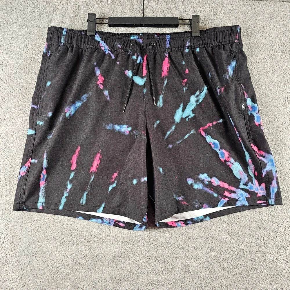 Hollister Mens XXL Swim Trunks Black Pink Blue Tie Dye Mesh Lined Board Shorts